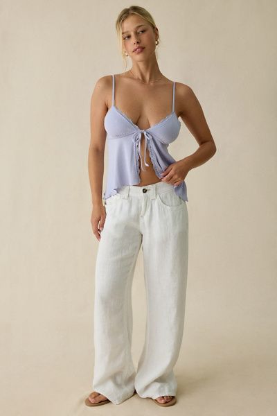 Kimchi Blue Kimchi Blue Rosie Pointelle Split-Front Flyaway Cami in Lilac, Women's at Urban Outfitters