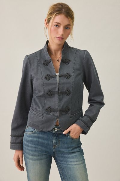 Kimchi Blue Kimchi Blue Ryder Frog Fastening Military Jacket in Grey, Women's at Urban Outfitters