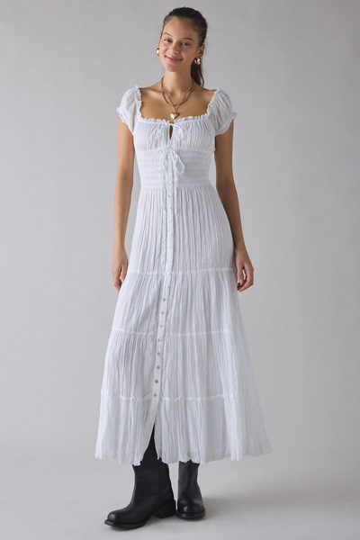 Kimchi Blue Samira Puff Sleeve Smocked Button-Front Layering Maxi Dress in  White, Women's at Urban Outfitters