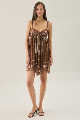 Kimchi Blue Kimchi Blue Sparkling & Swing Sequin Babydoll Mini Dress in Brown, Women's at Urban Outfitters