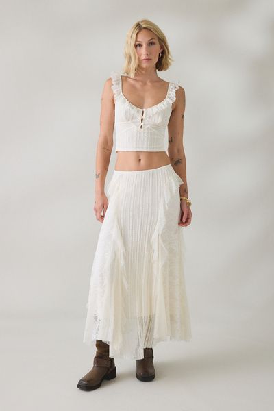 Kimchi Blue Kimchi Blue Sweet Escape Lace Maxi Skirt 2-Piece Set in Ivory, Women's at Urban Outfitters