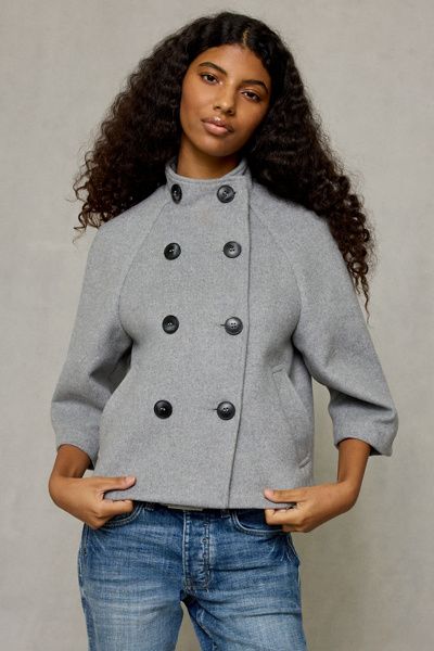 Kimchi Blue Kimchi Blue Viv Shrunken Swing Peacoat Jacket in Grey, Women's at Urban Outfitters