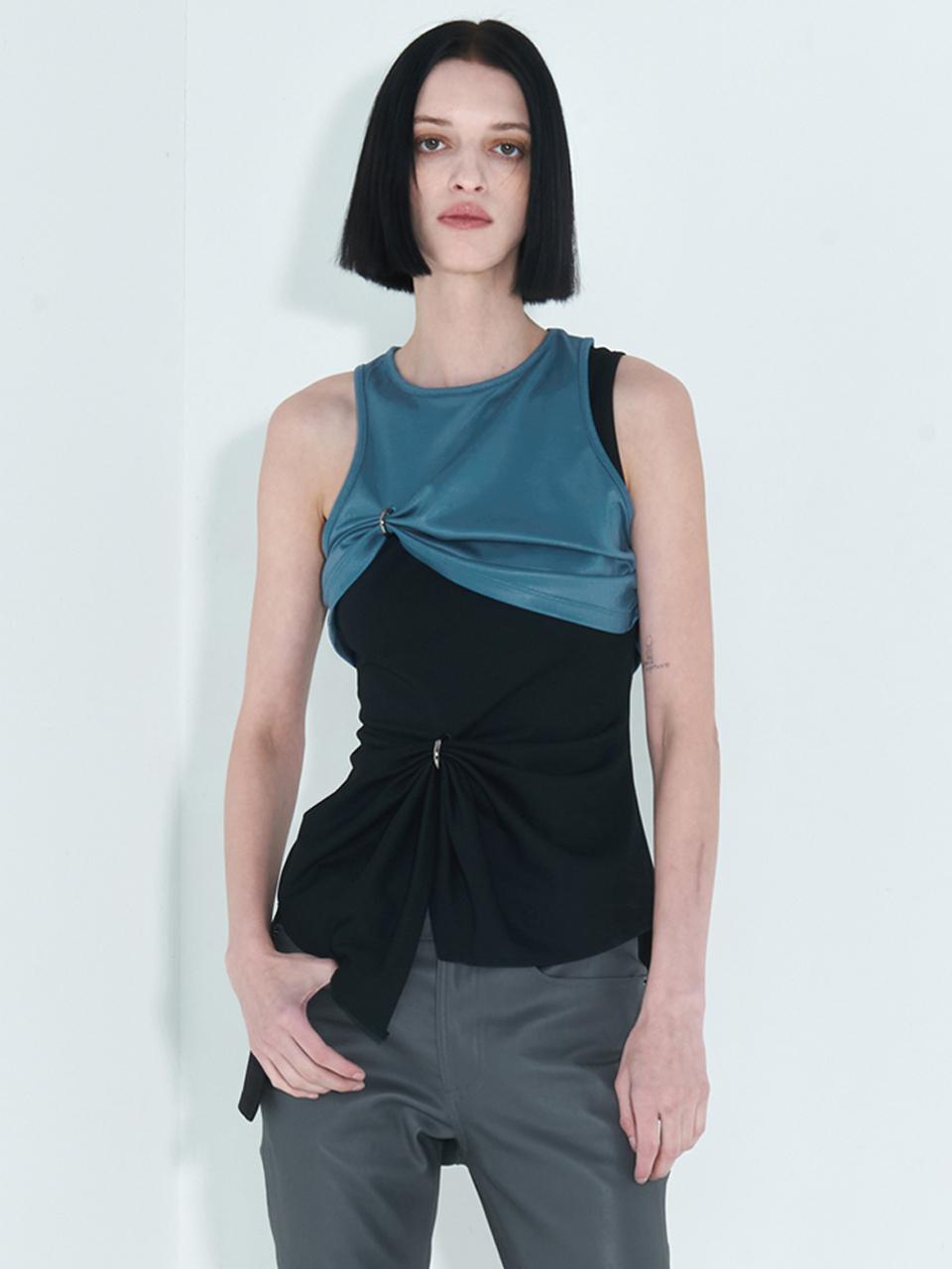 KIMZISU Chain Link Layered Top _ Teal