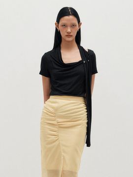KIMZISU Cowl Neck Scarf T-Shirt [BLACK]