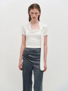 KIMZISU Cowl Neck Scarf T-Shirt [WHITE]