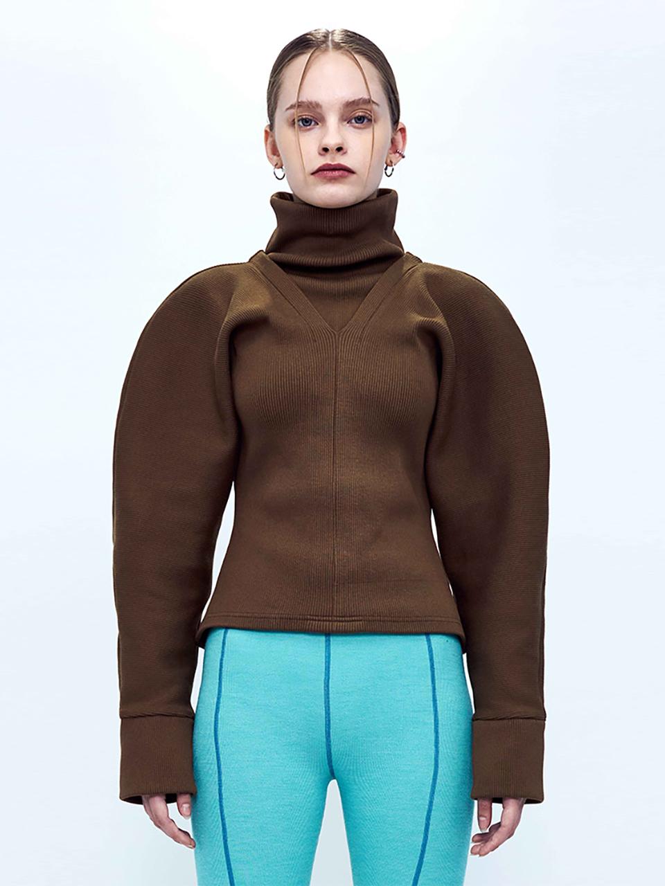 KIMZISU Draped Rib Top _ Brown