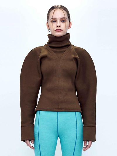 KIMZISU Draped Rib Top _ Brown