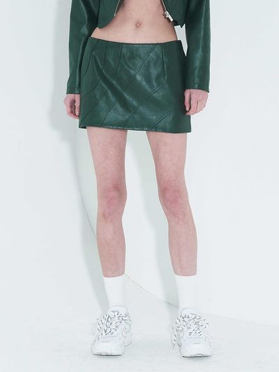 KIMZISU Faux-Leather Low Rise Mini Skirt _ Green