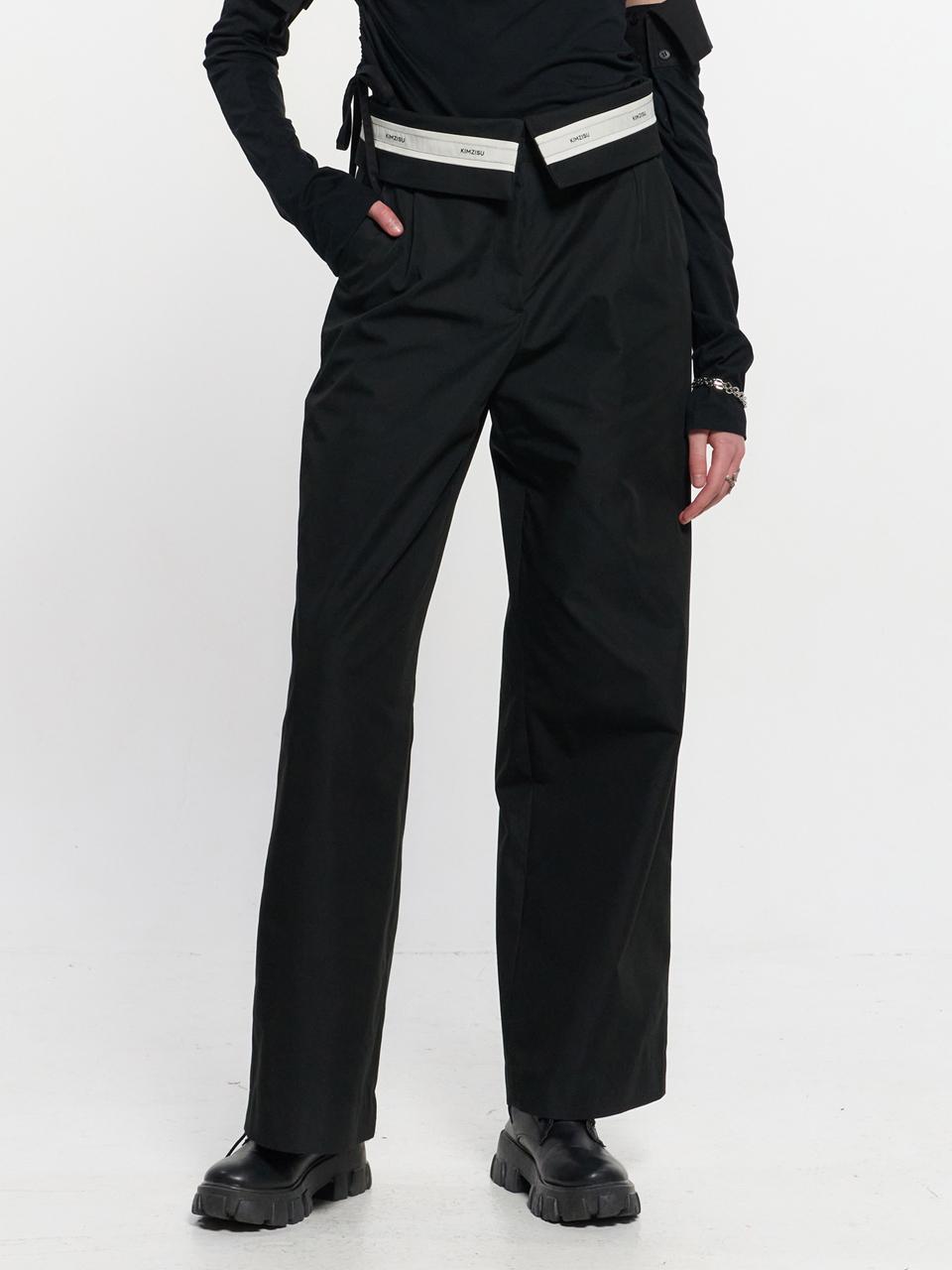 KIMZISU Fold Over Wide Slacks _ Black