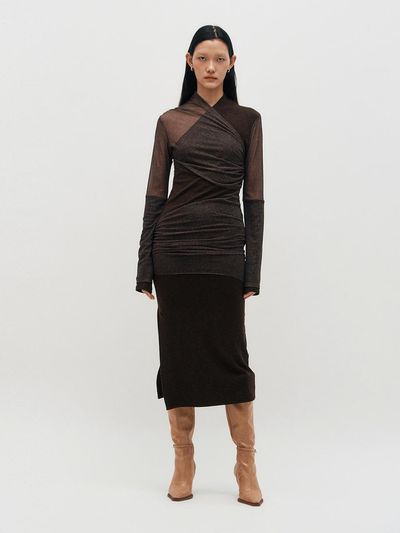 KIMZISU Layered Long Sleeve Dress [BROWN]