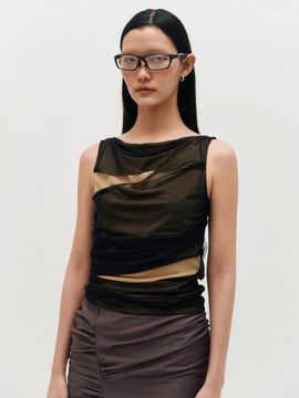 KIMZISU Mesh Layered Sleeveless Tank [Black]