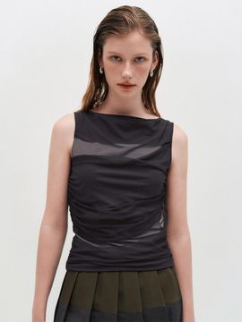 KIMZISU Mesh Layered Sleeveless Tank [Grey]