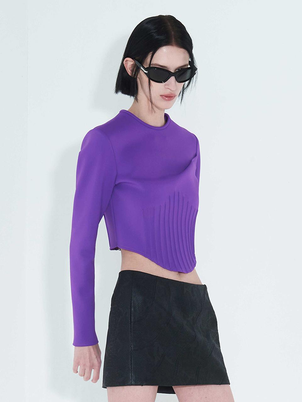 KIMZISU Pintuck Jersey Top _ Purple