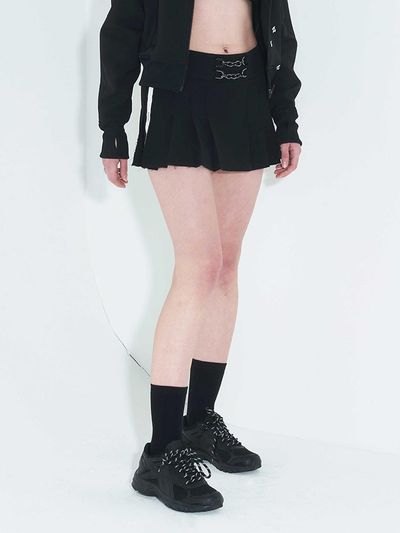 KIMZISU Pleated Logo-Tape Mini Skirt _ Black