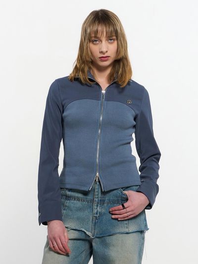 KIMZISU Ribbed Slim Zip-up Jacket _ Blue