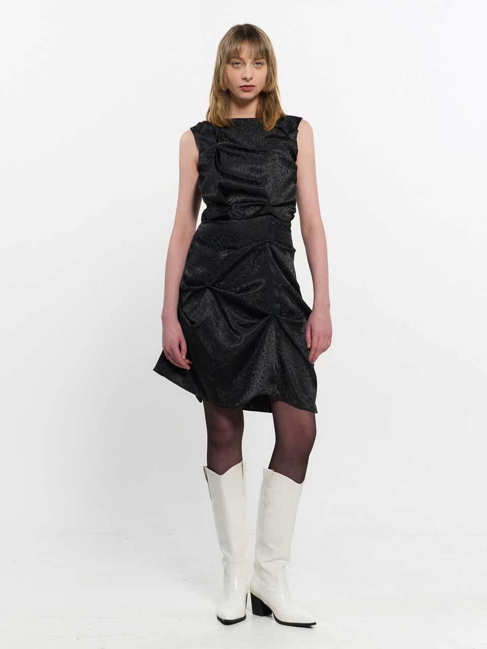 KIMZISU Satin Leopard Dress _ Black