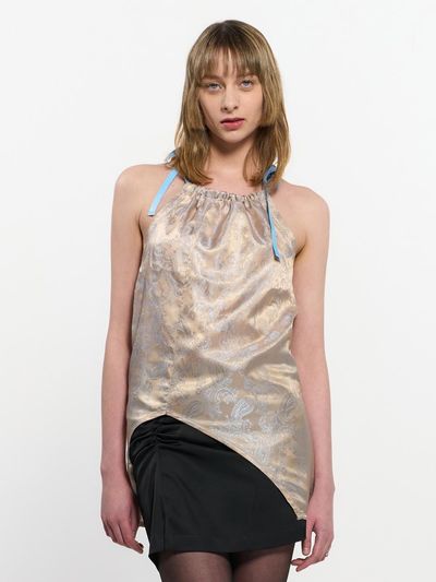 KIMZISU Two Tone Ribbon Paisely Halter-neck Top _ Beige