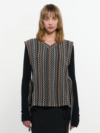 KIMZISU V neck knit Vest _ Brown
