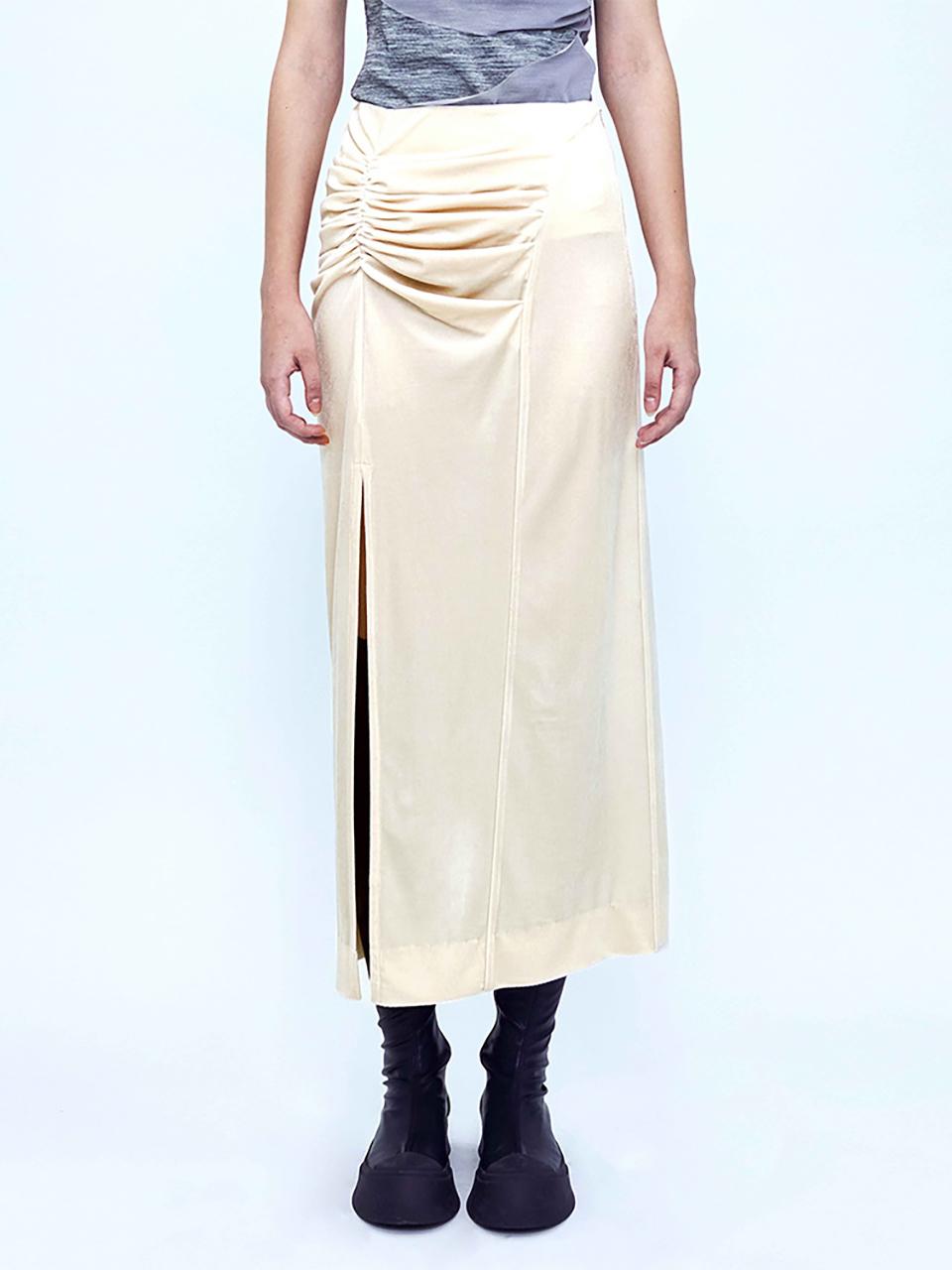 KIMZISU Velvet Draped Slit Long Skirt