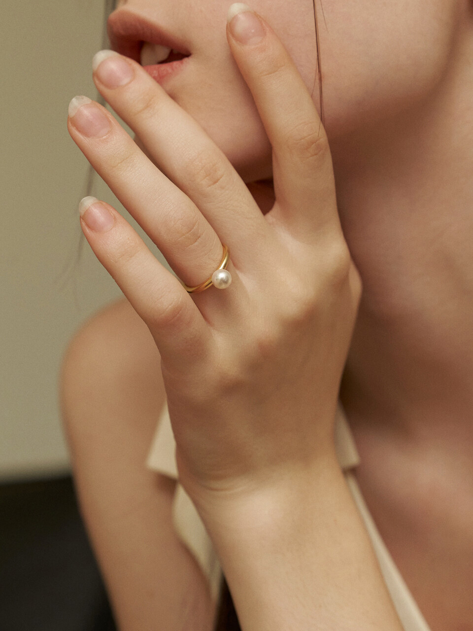 KINDABABY (2size) simple swarovski pearl gold ring