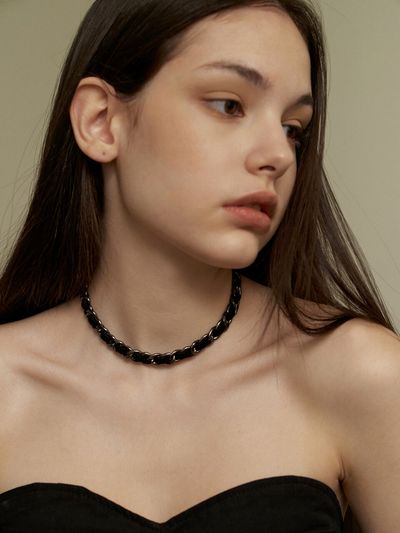 KINDABABY Black silver chain choker necklace