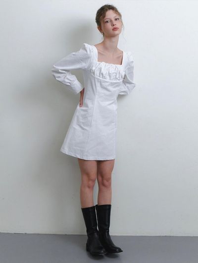 KINDABABY bust shirring dress - white