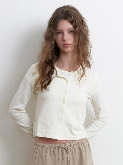 KINDABABY logo round cardigan set - Light Beige
