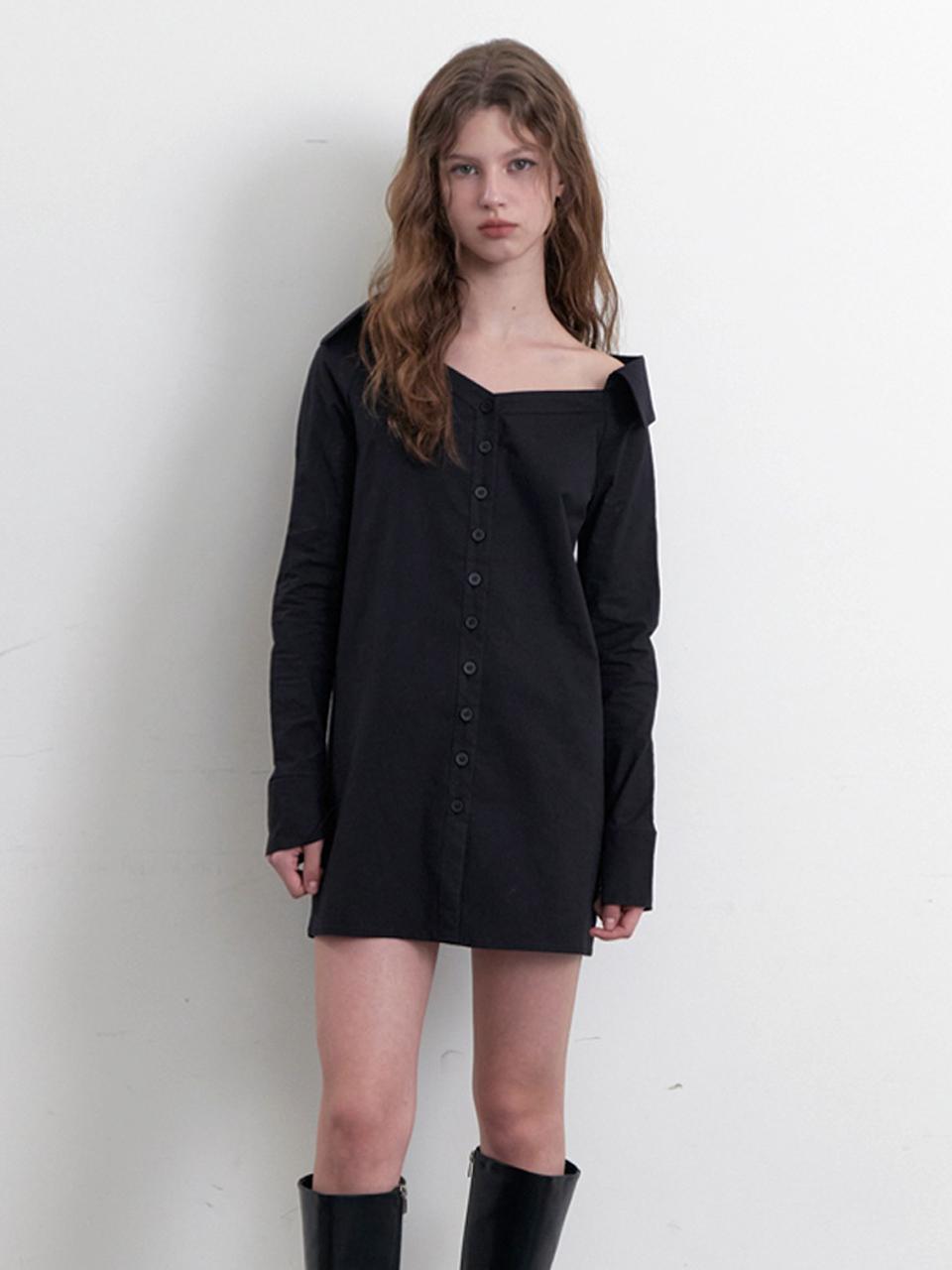 KINDABABY one off - shoulder shirts dress - black