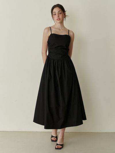 KINDABABY Pure Semi Shirring Long Dress_Black