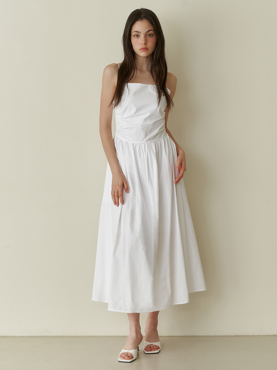 KINDABABY Pure Semi Shirring Long Dress_White