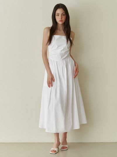 KINDABABY Pure Semi Shirring Long Dress_White