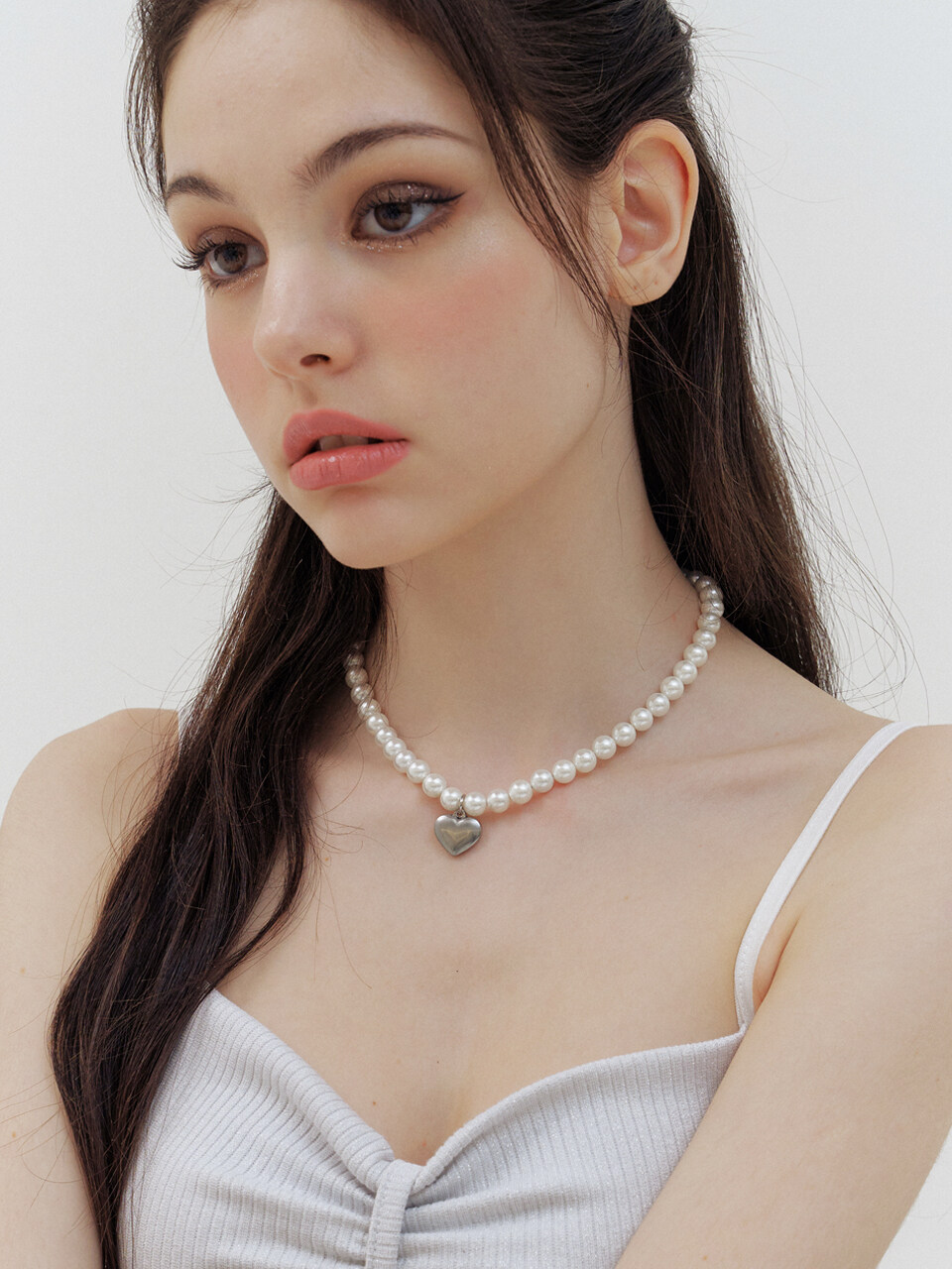 KINDABABY Silver Heart Pearl Necklace
