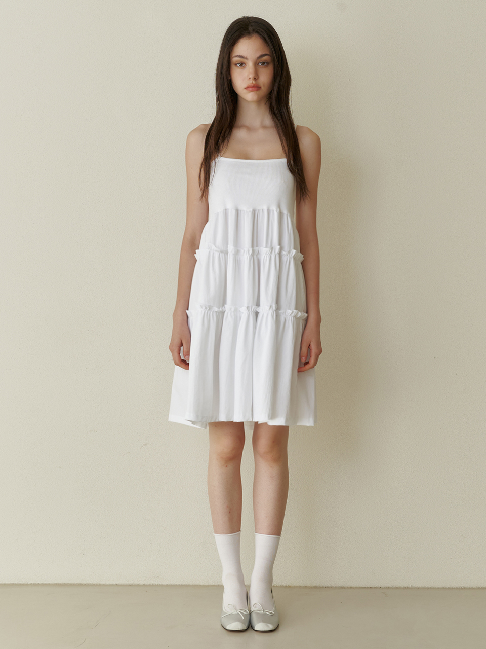KINDABABY Sleeveless Shirred Mini Dress - White