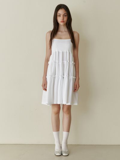 KINDABABY Sleeveless Shirred Mini Dress - White