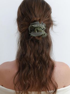 KINDABABY velvet romatic mesh lace scrunch - khaki