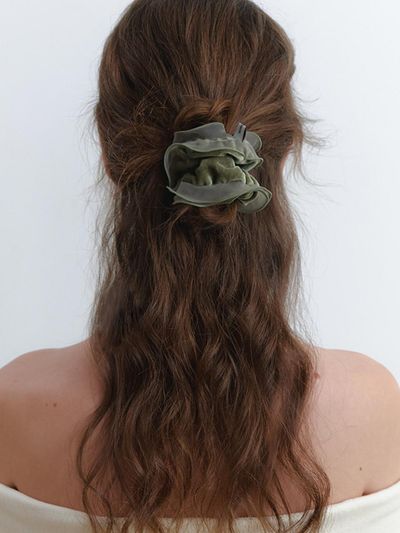 KINDABABY velvet romatic mesh lace scrunch - khaki