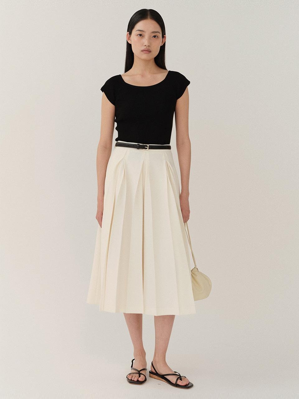 KINDERSALMON Double Pleats Midi Skirt