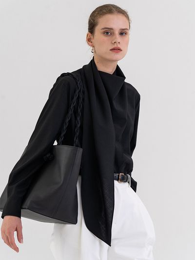 KINDERSALMON Draped Scarf Blouse_Black