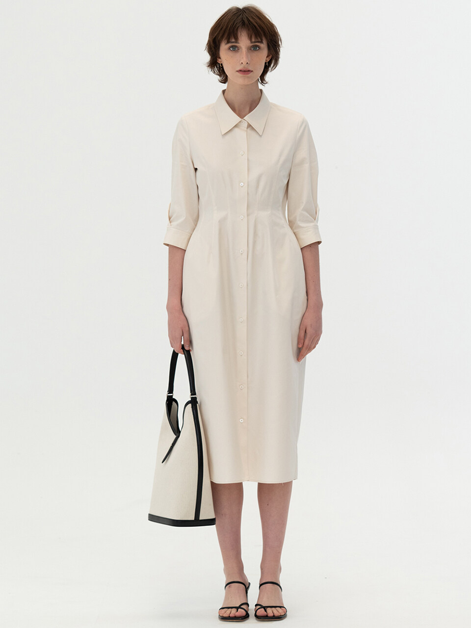 KINDERSALMON [Essential] Original Silhouette Shirt Dress_Cream