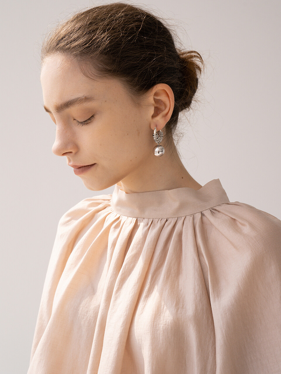 KINDERSALMON Gathered Neck Blouse Toast