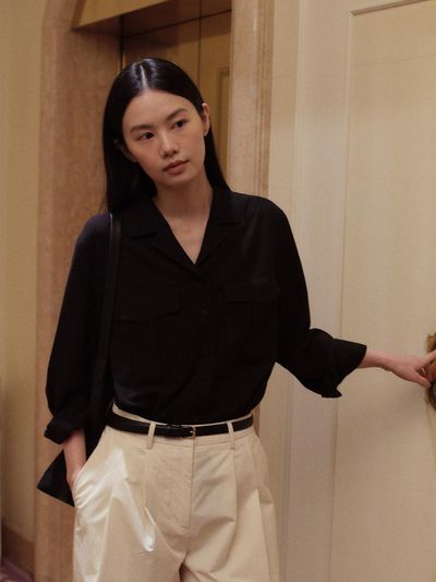 KINDERSALMON Linen Collar Shirt Black