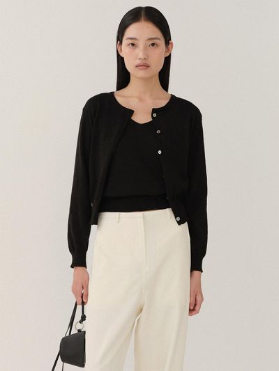 KINDERSALMON Tendu Sleeveless Cardigan Set Black