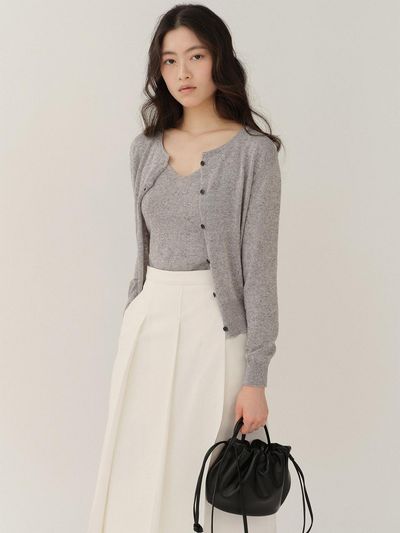 KINDERSALMON Tendu Sleeveless Cardigan Set Melange-Gray