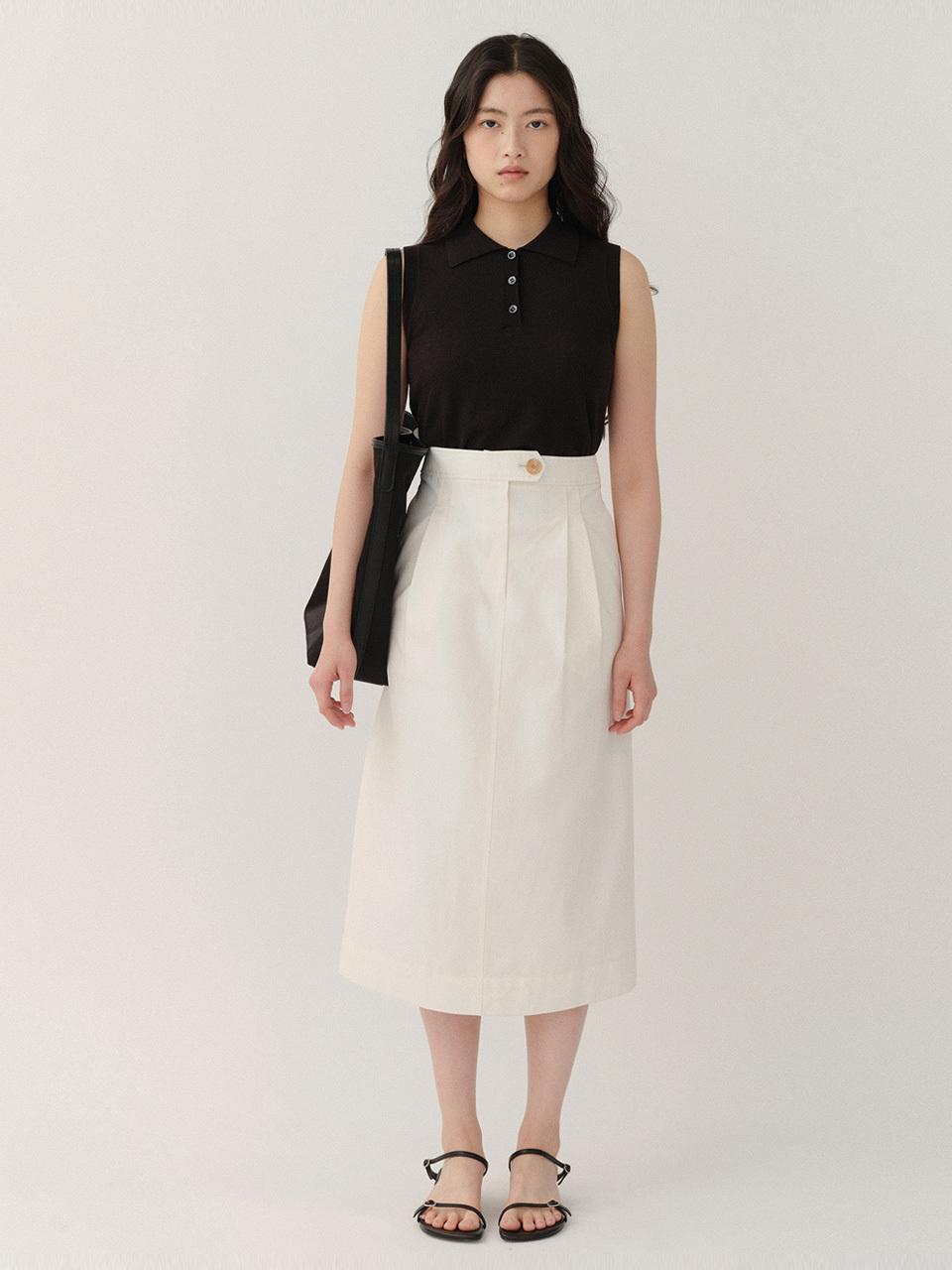 KINDERSALMON Tuck H-line Midi Skirt White