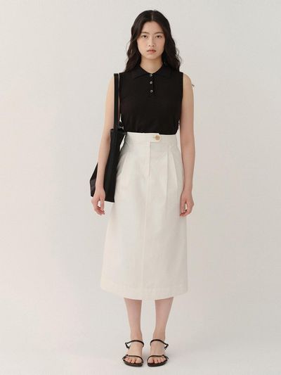 KINDERSALMON Tuck H-line Midi Skirt White
