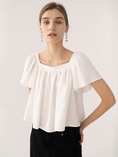 KINDERSALMON Wavy Smocked Blouse White