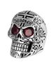 King Baby Studio King Baby Studio Large Skull Ring with Chosen Cross Detail and Garnet Eyes - 1