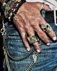 King Baby Studio King Baby Studio Large Skull Ring with Chosen Cross Detail and Garnet Eyes - 2