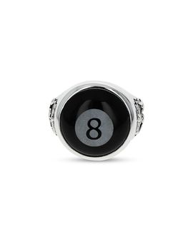 King Baby Studio King Baby Studio Sterling Silver High Roller Club Etched Onyx Eight Ball Ring