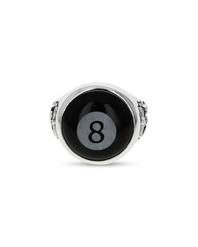 King Baby Studio King Baby Studio Sterling Silver High Roller Club Etched Onyx Eight Ball Ring